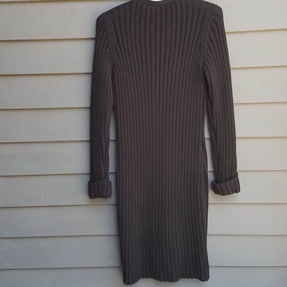 Y2K Black Ribbed Q knitwear Midi/Maxi Cardigan Sweater Size Med - Picture 4 of 9